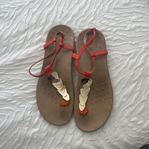Orange and Tan Sandals with Gold Accents